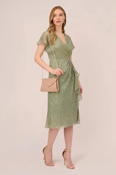 Зеленое платье миди из ткани с рюшами и металлизированной отделкой Adrianna Papell, зеленый
