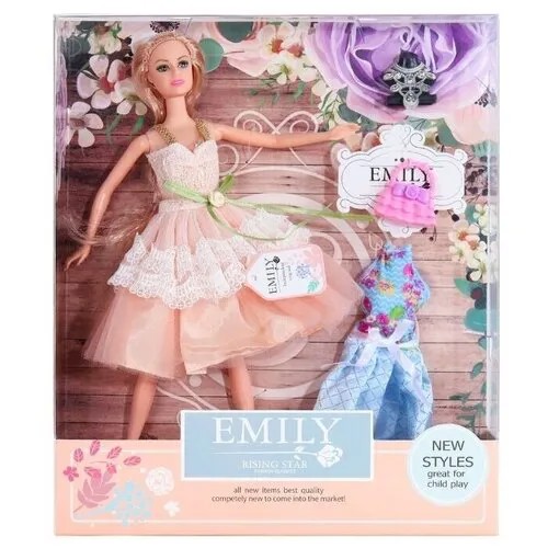 Кукла детская для девочек Emily, в вечернем платье, с аксессуарами, в/к 28*6*32,5, цвет розовый