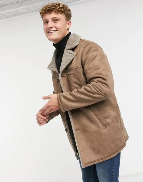 Пальто из искусственной замши с подкладкой из искусственного меха Only & Sons-Neutral