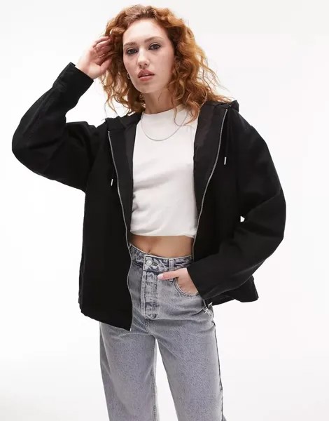 Черная хлопковая худи на молнии Topshop
