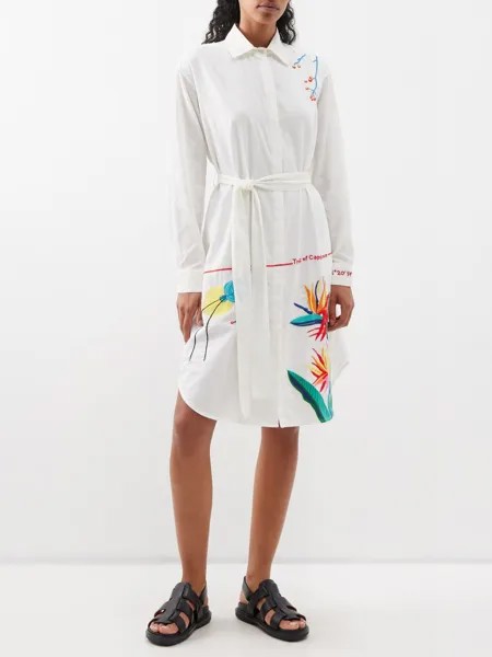 Хлопковое платье-рубашка с вышивкой tropical road trip Kilometre Paris, белый
