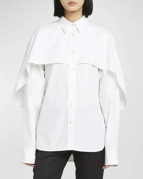 Рубашка на пуговицах с воздушной накидкой Stella McCartney, цвет Pure White
