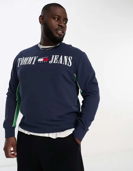 Темно-синий свитшот с логотипом и полосками Tommy Jeans Big & Tall