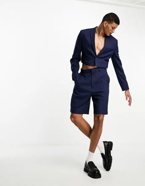 Темно-синий широкий костюм с короткими рукавами ASOS DESIGN