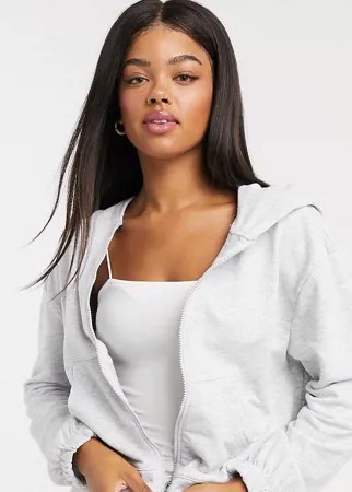 Серый oversized-худи на молнии Stradivarius