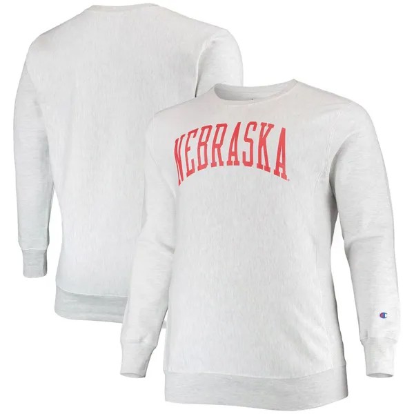 Мужской серый флисовый пуловер с круглым вырезом Nebraska Huskers с обратным плетением, толстовка Champion