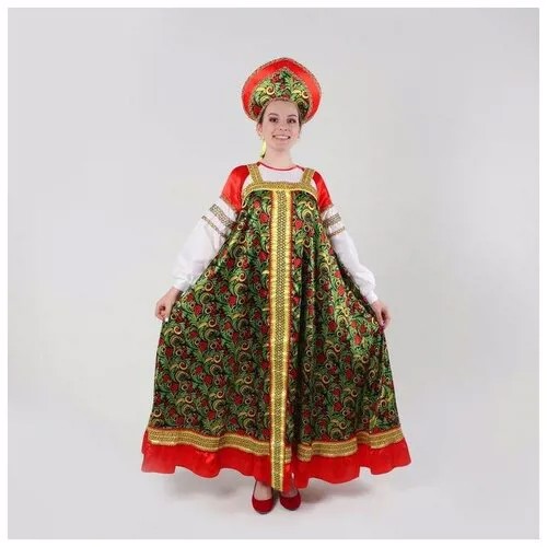 Страна Карнавалия Русский костюм женский «Рябиновые гроздья» платье, кокошник, р- р 44, рост 170