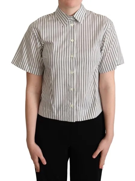 DOLCE - GABBANA Топ Бело-черная полосатая рубашка с воротником IT40 / US6 / S Рекомендуемая розничная цена 600 долларов США