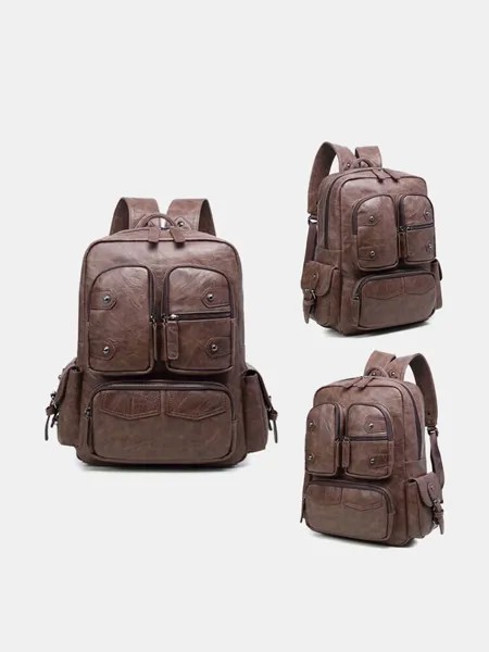 Мужской рюкзак для путешествий большой емкости с несколькими карманами Винтаж из искусственной кожи