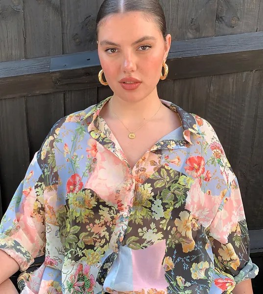 Мягкая рубашка с длинными рукавами и платочным принтом ASOS DESIGN Curve-Мульти