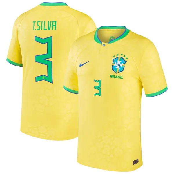 Мужская желтая футболка Тиаго Силвы сборной Бразилии 2022/23, реплика домашнего джерси Nike