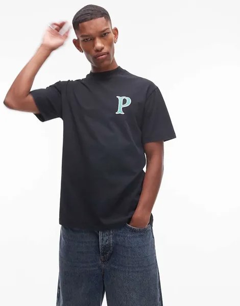 Topman — футболка экстремального размера оверсайз размытого черного цвета с надписью «Paris» спереди и сзади
