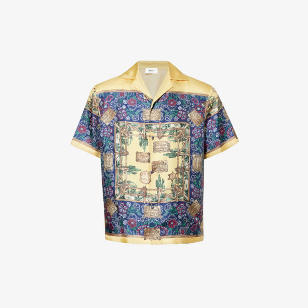 Шелковая рубашка свободного кроя с воротником-стойкой и цветочным узором Bally, мультиколор