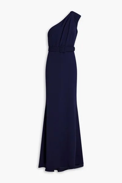Креповое платье на одно плечо с поясом BADGLEY MISCHKA, нави