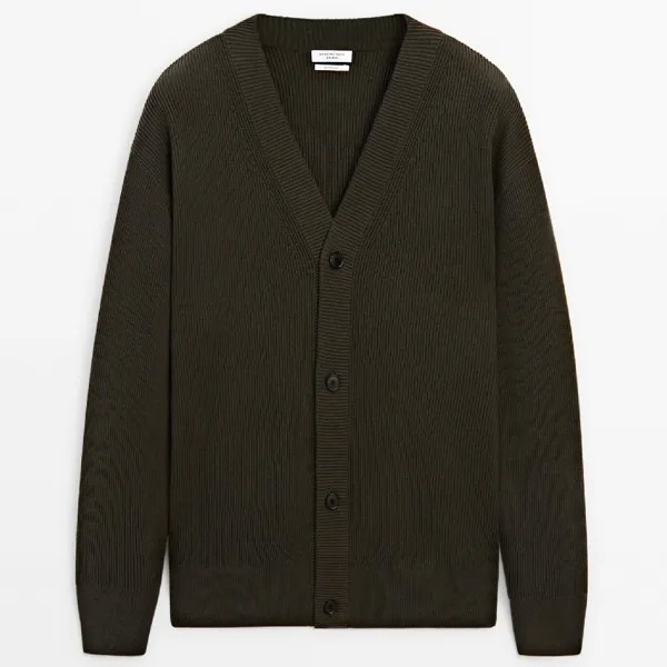 Кардиган Massimo Dutti Textured Knit, хаки