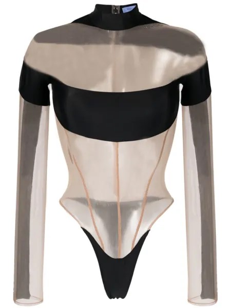 Mugler полупрозрачное боди, черный