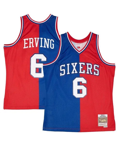 Мужская майка Julius Erving Royal, Red Philadelphia 76ers Hardwood Classics 1982-83 Split Swingman Mitchell & Ness