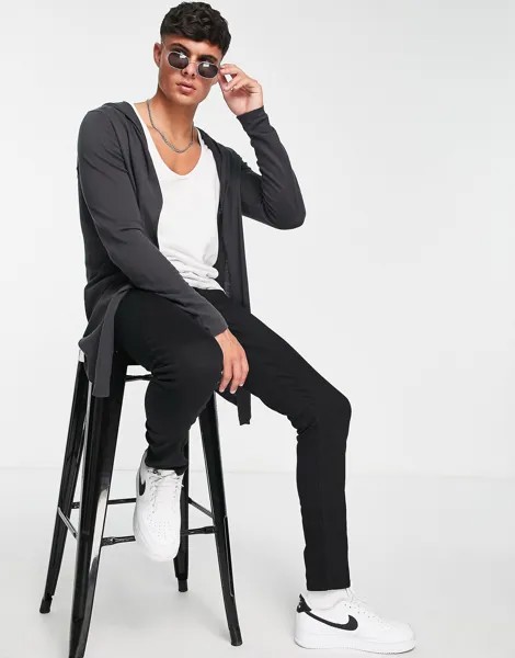 Темно-серый вязаный кардиган с капюшоном ASOS DESIGN