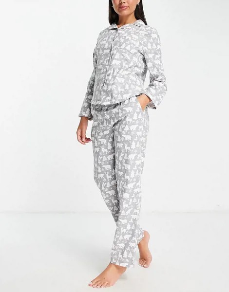 Серый пижамный комплект из топа и брюк с принтом в виде белых медведей In The Style x Jac Jossa