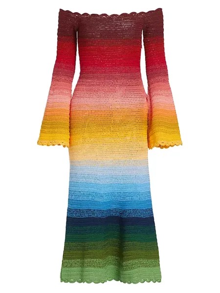 Платье миди крючком с эффектом омбре Oscar De La Renta, цвет rainbow