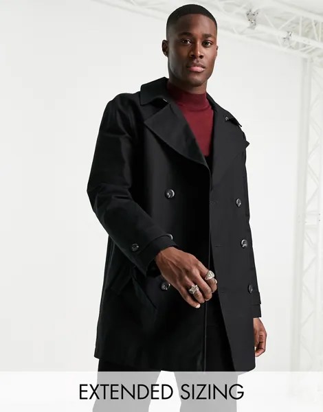 Черный непромокаемый двубортный тренч ASOS DESIGN