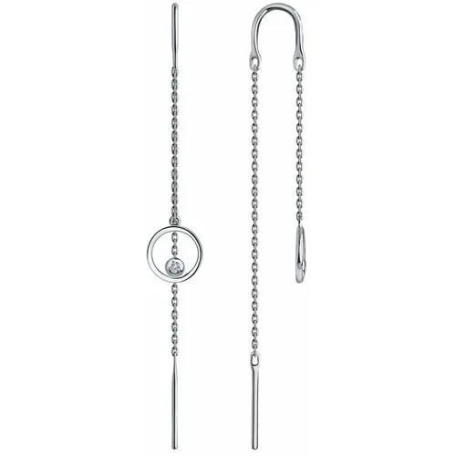Серьги цепочки Diamant online, белое золото, 585 проба, бриллиант, длина 6.3 см