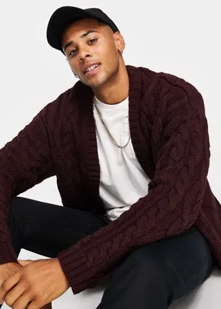 Плотный вязаный кардиган бордового цвета ASOS DESIGN-Красный