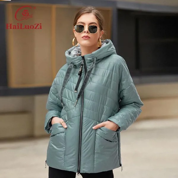 HaiLuoZi 2022 Весна Осень Женщины Куртка с капюшоном Теплое женское пальто Короткое L-5XL Женское Parka Высокое качество Био Хлопок Верхняя одежда 7083