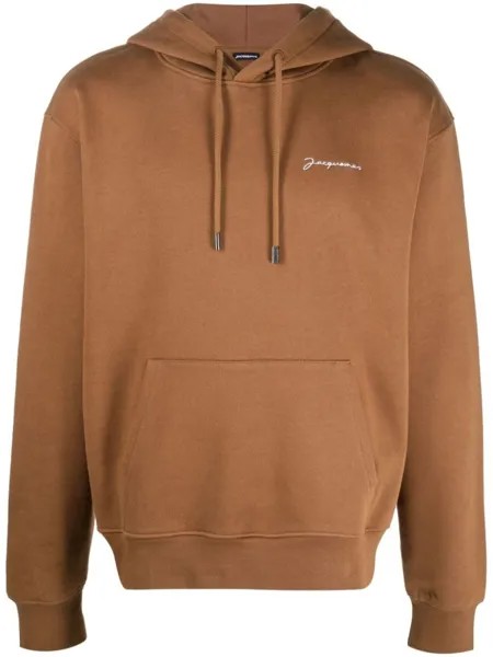 Jacquemus худи из органического хлопка с вышитым логотипом, коричневый