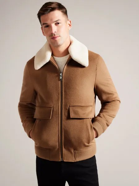 Шерстяной бомбер Aruncus Ted Baker, коричневый тан