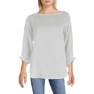 Женская белая льняная блузка с галстуком Eileen Fisher, топ S BHFO 8465