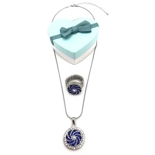 Комплект бижутерии BB1: кольцо, подвеска, эмаль, стекло, размер кольца: безразмерное, синий