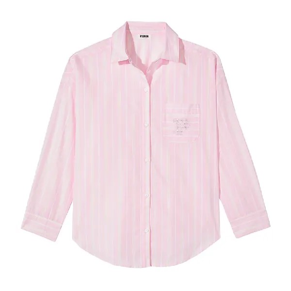 Пижамная рубашка Victoria's Secret Pink Cotton Poplin Oversized Button-down, розовый