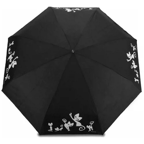 Мини-зонт Dolphin, механика, 3 сложения, купол 87 см., 9 спиц, проявляющийся рисунок, чехол в комплекте, для женщин, черный