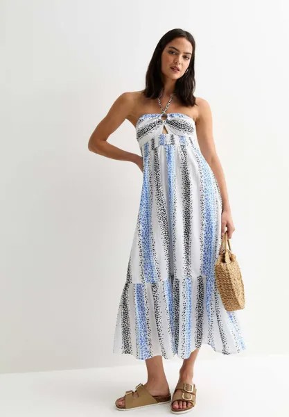 Повседневное платье STRIPE FLORAL SHIRRED HALTER NECK MIDI New Look, синий