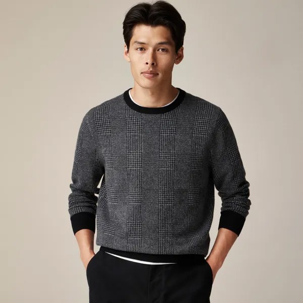 Кашемировый свитер с круглым вырезом в клетку J.Crew, черный