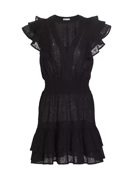 Мини-платье Camila с люверсами и оборками Poupette St Barth, черный