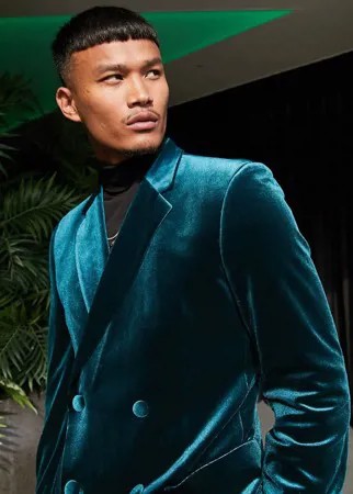 Зеленый супероблегающий двубортный пиджак ASOS DESIGN-Зеленый цвет