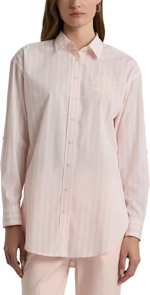 Рубашка LAUREN Ralph Lauren Oversize Striped Cotton Broadcloth Shirt, цвет Pink Opal/White