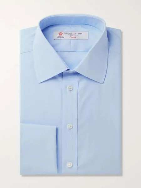 Синяя хлопковая рубашка с двойными манжетами Turnbull & Asser, синий
