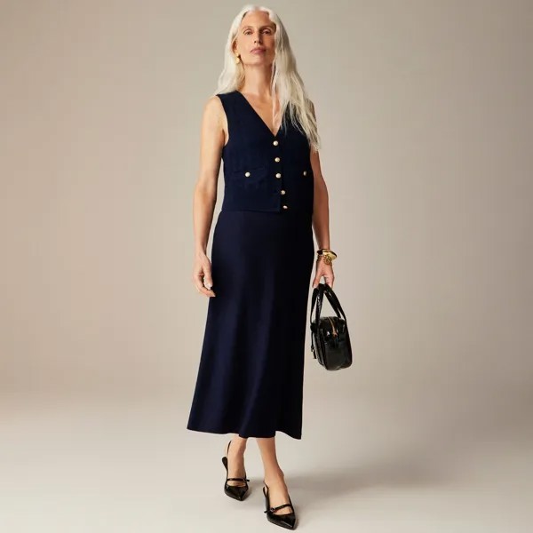 Юбка-Свитер миди с отворотом из смеси мериносовой шерсти J.Crew, синий