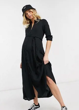 Черное платье-рубашка мидакси с длинными рукавами New Look Maternity-Черный цвет