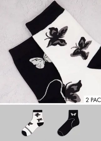 Набор из 2 пар носков с принтом бабочек черного и белого цвета Ego-Разноцветный