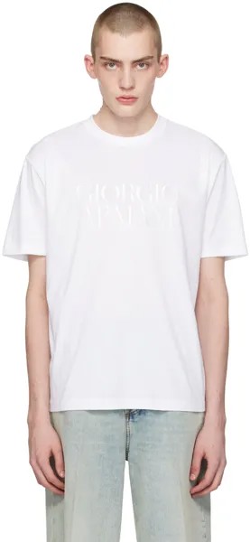 Белая футболка с вышивкой Giorgio Armani, цвет Bianco ottico