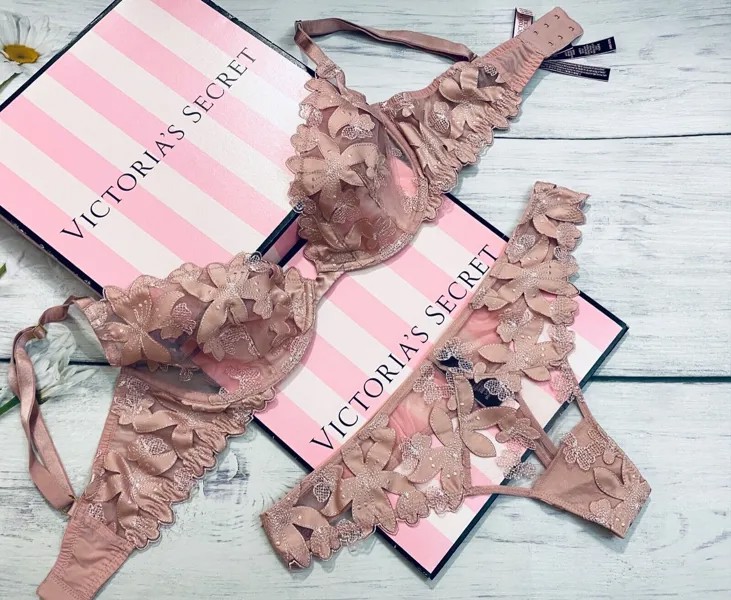 Victorias Secret LUXE Бюстгальтер Demi без подкладки с цветочной вышивкой Demure Pink Demure Pink
