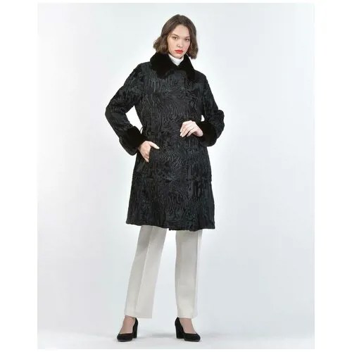 Пальто Vinicio Pajaro, каракуль, силуэт прилегающий, карманы, размер 44, черный