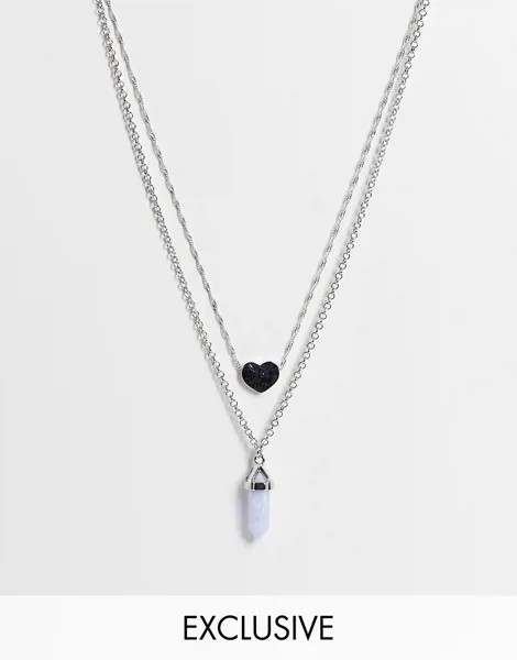 Серебристые ожерелья в стиле унисекс с сиреневым камнем и сердечком Reclaimed Vintage Inspired-Серебристый