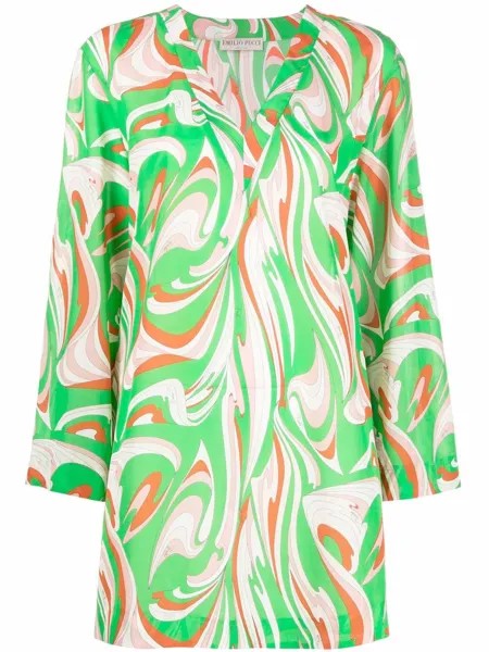 Emilio Pucci пляжное платье с длинными рукавами и графичным принтом