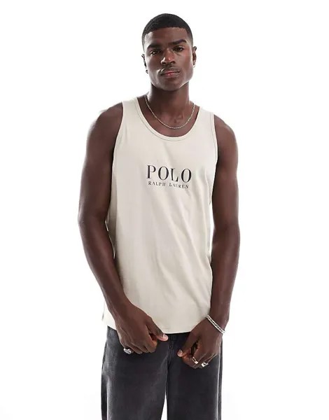 Polo Ralph Lauren – кремовая домашняя футболка с логотипом на груди