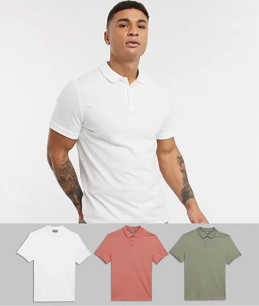3 трикотажных поло ASOS DESIGN​​​​​​​-Многоцветный